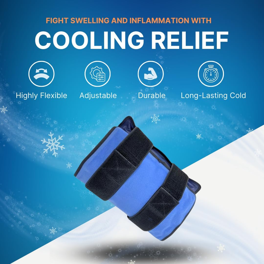 FlexiKold Ice Packs for Injuries Reusable with Straps – Cold Compress Gel Cold Pack, Ice Pack for Knee, – Flexible Medical Ice Wrap for Back, Shoulders, Legs, Muscle Pain – Standard – 2 Pk