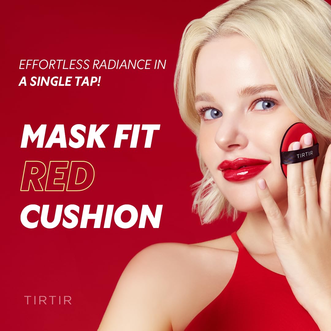[*Mini Size*] TIRTIR Mask Fit Red Cushion Foundation | Full coverage, Weightless, Skin fit, Satin Glow Finish, Korean Makeup, beauty, Tattoo cover up, Buildable (#15C Fair Porcelain, 0.15 Fl Oz)