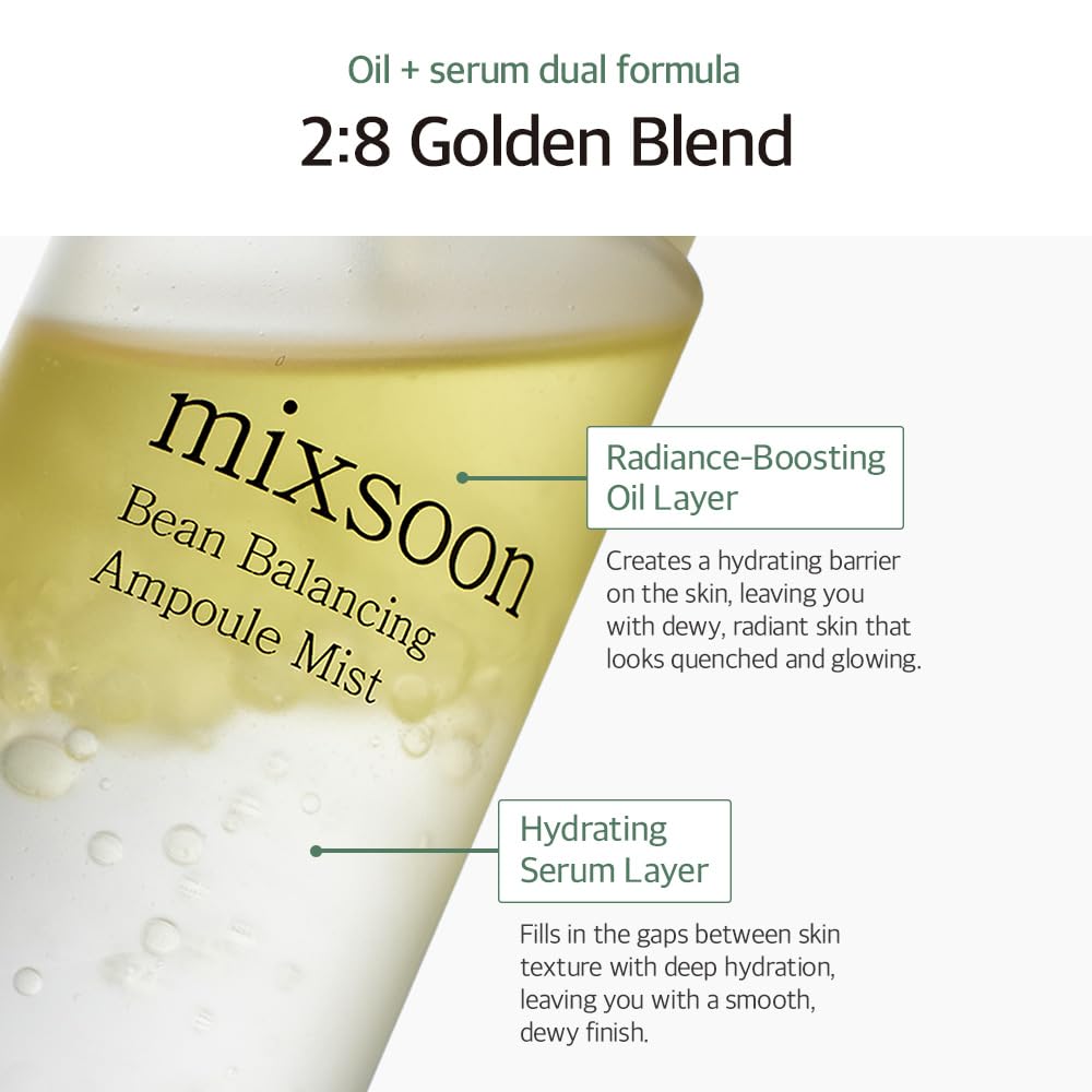 mixsoon Bean Balancing Ampoule Mist Skin moisturizer and Oil balance For Hydrated Radiance Korean Glass Skin Care 3.38 fl. oz. / 100ml