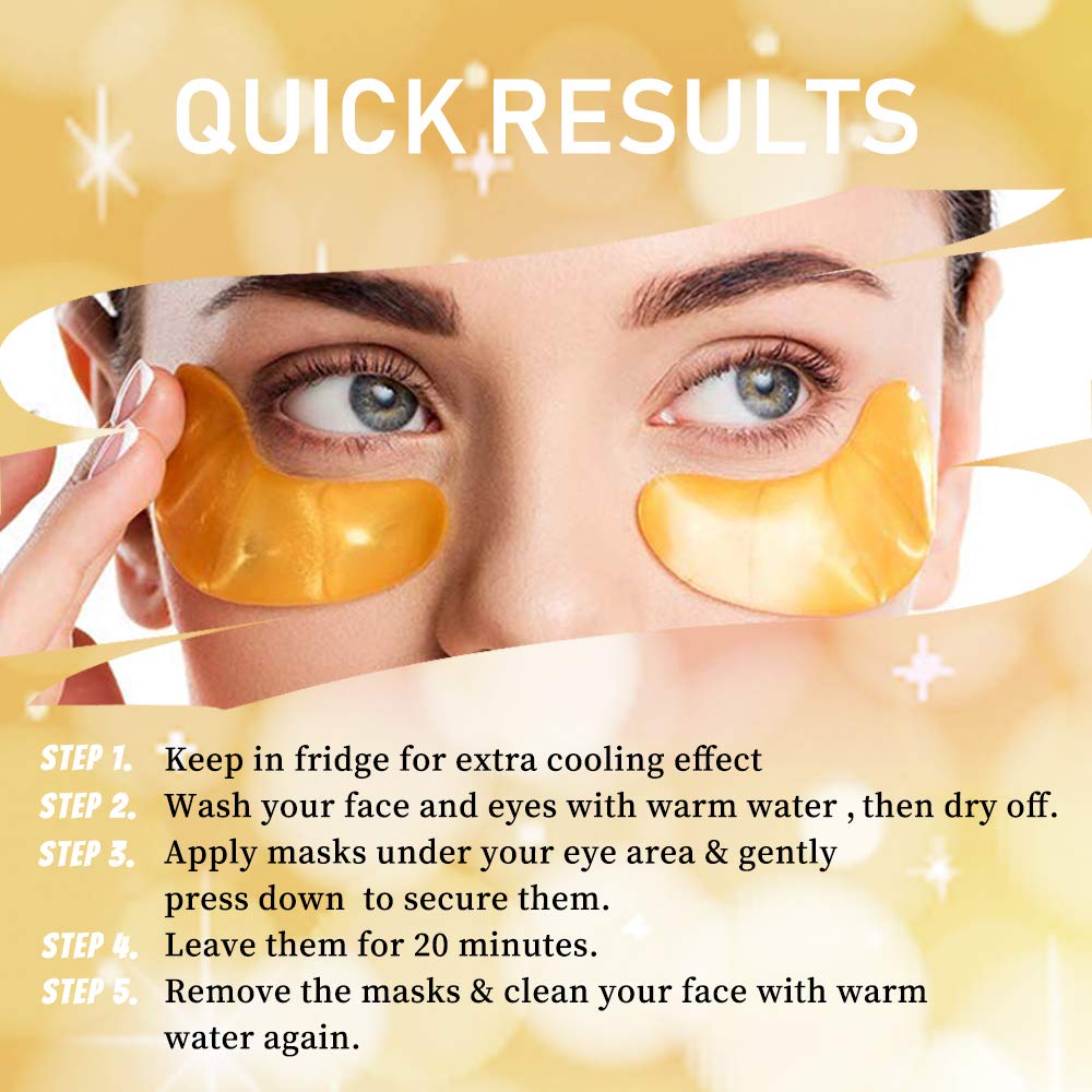 Vandarllin24K Gold Powder Gel Collagen Eye Masks Sheet Patch, Remove Bags,Dark Circles &Puffiness,Reduce Wrinkle,Moisturising,Hydrating for Blackheads (200Pairs)