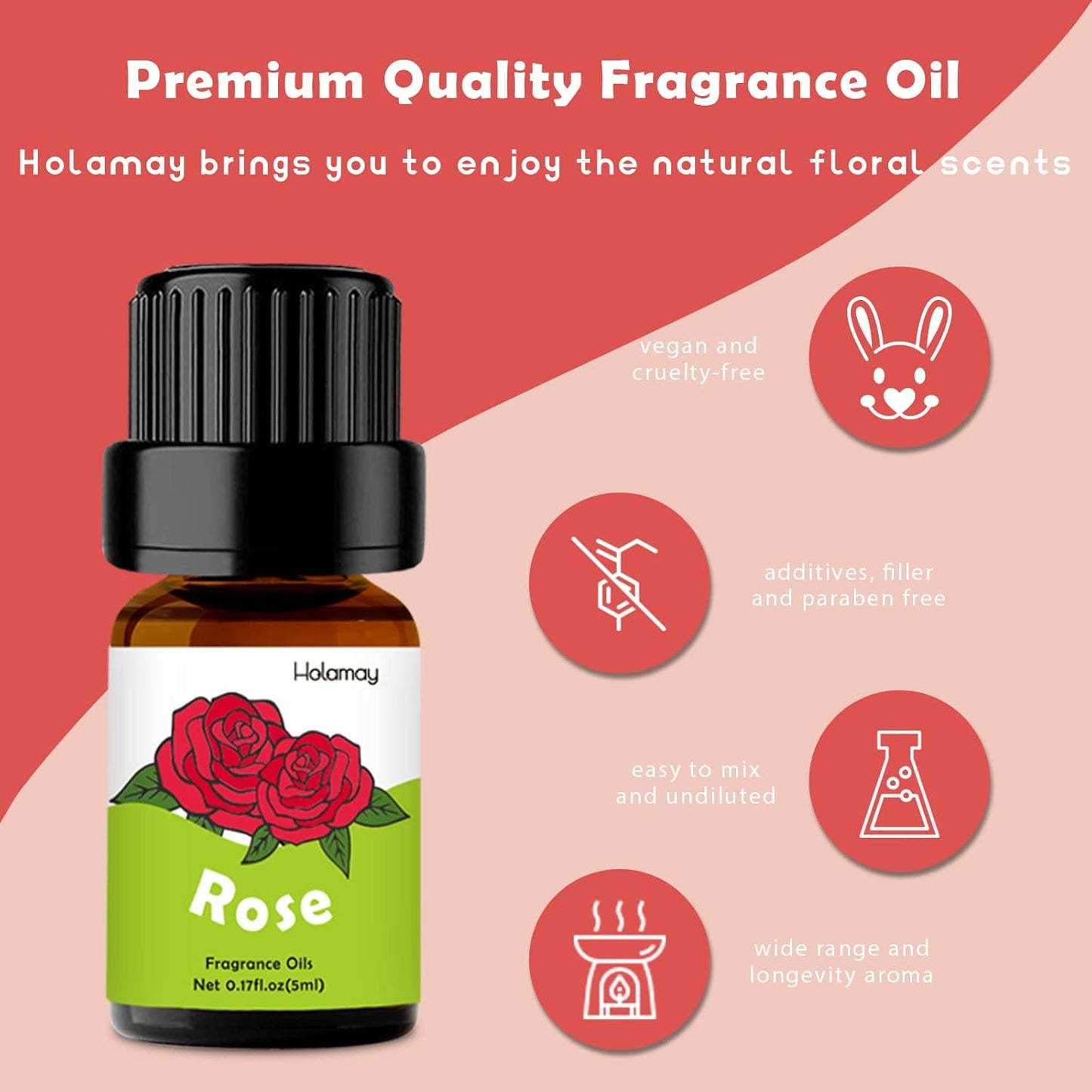 Floral Essential Oils, Holamay Premium Fragrance Oil for Candle Making, 5mlx10, Soap Making Scents - Rose, Jasmine, Neroli, Gardenia, Lilac and More, Aromatherapy Essential Oils for Diffusers for Home
