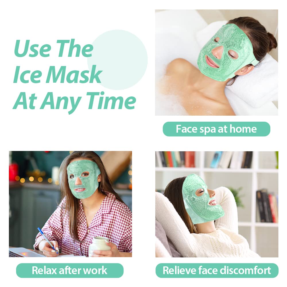 NEWGO Gel Face Mask Cold Pack Cooling Gel Face Mask, Hot Cold Therapy Cold Face Mask for Puffy Eyes, Migraines Relief, Skin Care, Puffiness, Acne - Green