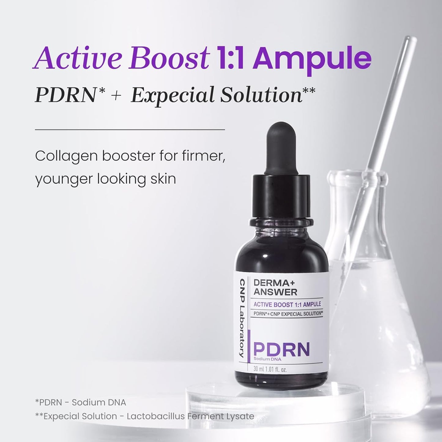 CNP PDRN Active Boost Face Serum - Smoothing Fine Lines & Wrinkle, Rejuvenating & Firming Skin, Anti-aging Booster with Collagen, Korean Skin Care, 1.01 fl. oz. (30ml)