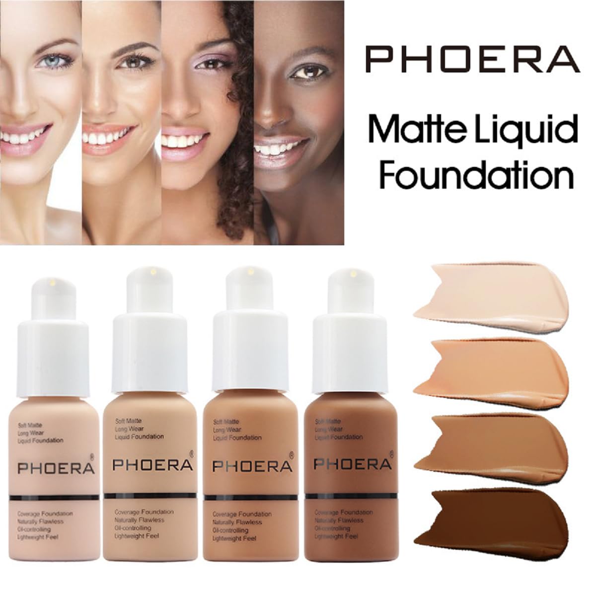 PHOERA Foundation,Flawless Soft Matte Liquid Foundation Oil Contro Concealer Waterproof Full Coverage Foundation Makeup .(1 Pcs-103# Warm Peach)