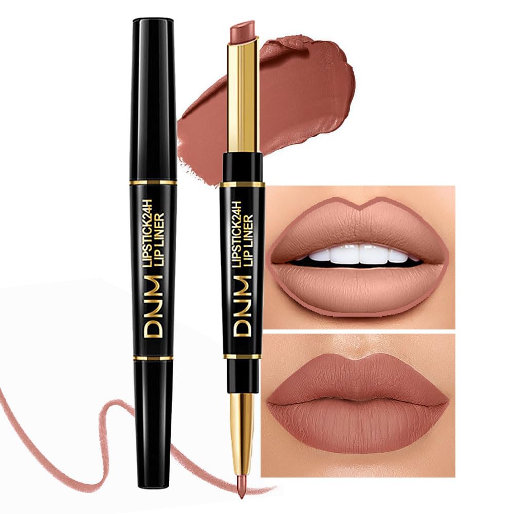 Kaely 2-in-1 Nude Brown Lip Liner & Lipstick Set Kit for Women, Matte Lips Kit with Lip Liner Lip Stains Long Lasting Waterproof 24 Hour Lipstick and Lip Liners Combo Lipliners Pencil Set 12