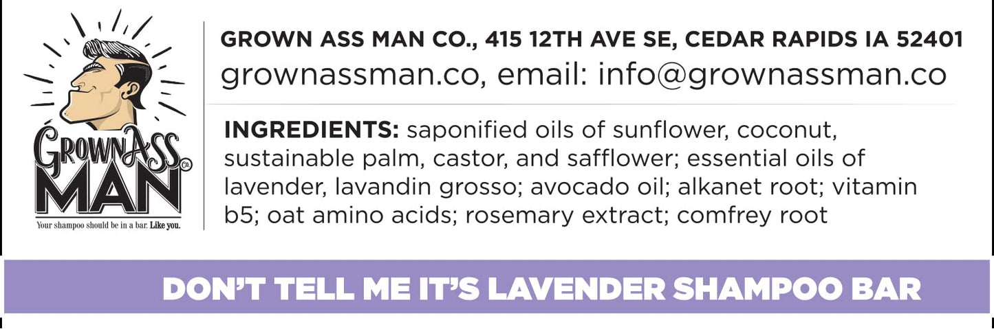 Solid Shampoo Bar Rich Lather 3 in 1: Hair, Beard & Body Wash - Plastic Free & Eco-Friendly, Natural & Organic for All Hair Types, 4oz Bar (Don't Tell Me It's Lavender, Single)