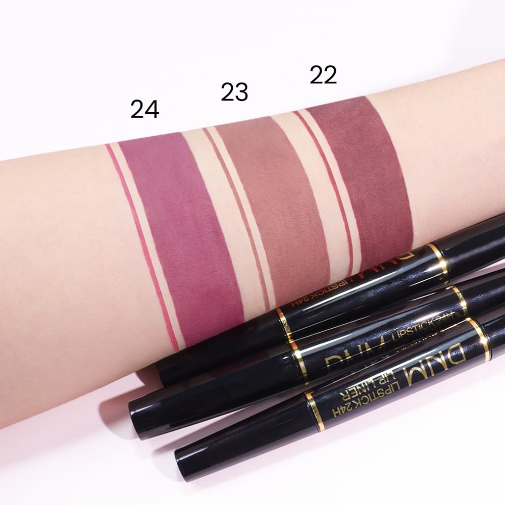 Kaely 2-in-1 Light Nude Beige Matte Lip Liner & Lipstick Combo Set Kit for Women, Magic Neutral Lipstick 24 Hours Original Lips Liner Pencil Stain Makeup Long Lasting Waterproof 23