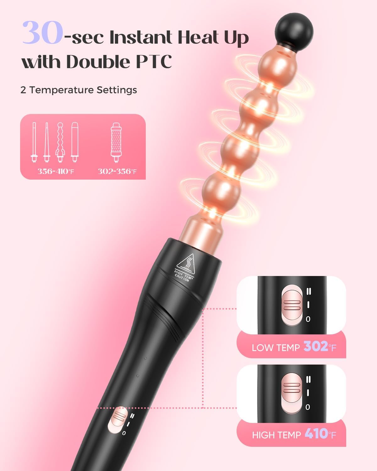 5 in 1 Wand Curling Iron Set, Hair Styling Tools with Thermal Brush and 4 Interchangeable Ceramic Barrels from 1/2 to 1 1/2 inch, Fast Heating, Dual Voltage Hair Curler, Gifts for Women