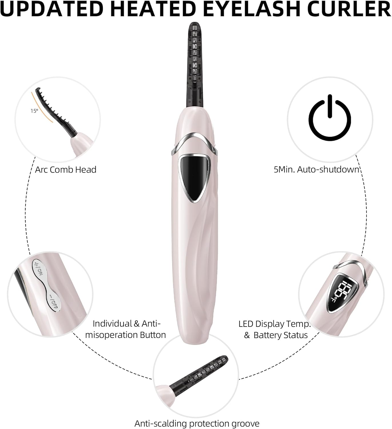 Heated Eyelash Curler, S600 Heated Lash Curler, Accurate Temperature Control Electric Eyelash Curler Heated - Intelligent Power Off, Natural Long Lasting Makeup - Primrose Pink/Silver
