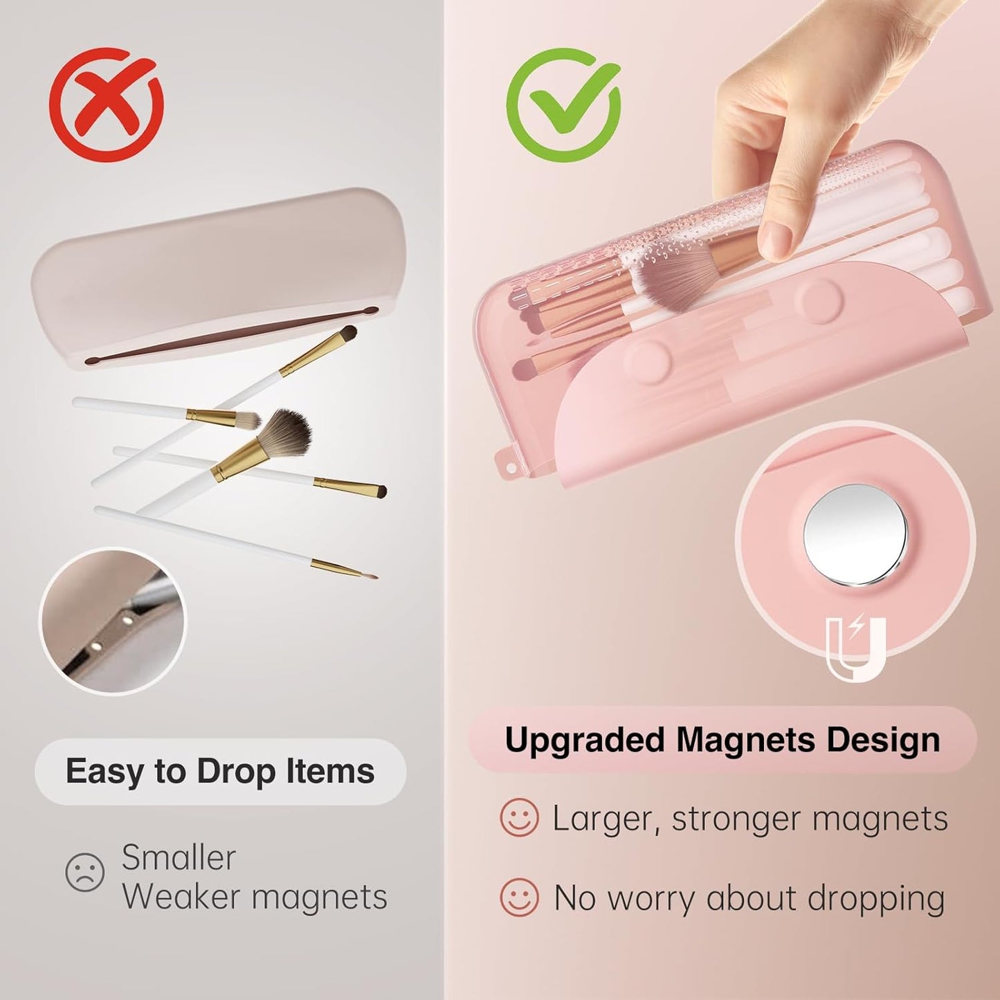 Silicone Makeup Brush Holder Large Travel Makeup Brush Case Original Design Brushes Holder with Magnetic Closure White