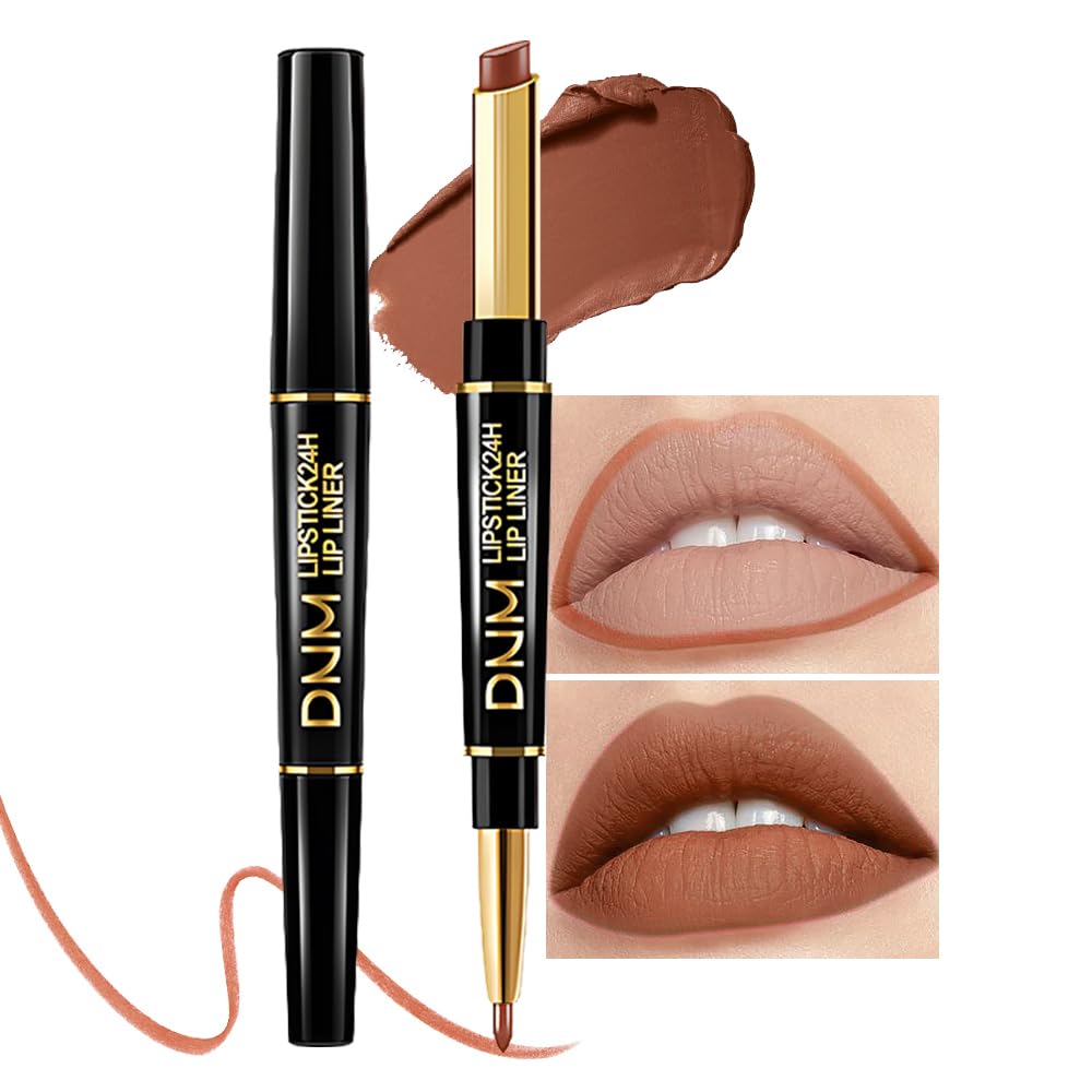 evpct 1Pcs Brown Matte Lip Liner and Lipstick Combo Set Kit for Women, Magic Neutral Lipsticks 24 Hours Original Lipstick and Lips Liner Pencil Stain Gloss Plumper Makeup Long Lasting Waterproof 38