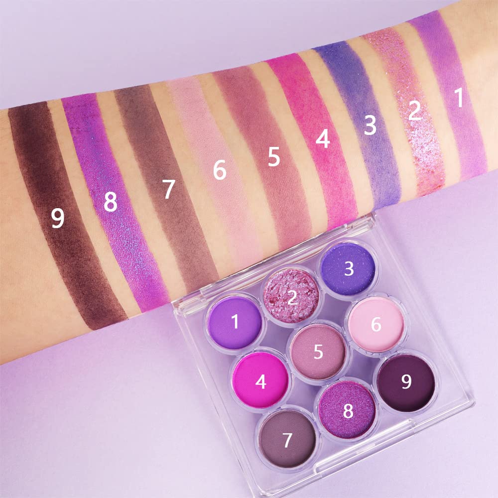 Waterproof 9-Color Shimmer & Matte Eyeshadow Palette – Long-Wearing, Highly Pigmented Glitter Powder with Matt Pink & Shiny Purple Shades.paleta de sombras