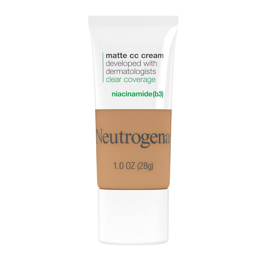 Neutrogena Clear Coverage Flawless Matte CC Cream, Full-Coverage Color Correcting Cream Face Makeup with Niacinamide (b3), Hypoallergenic, Oil Free &-Fragrance Free, Butterscotch, 1 oz