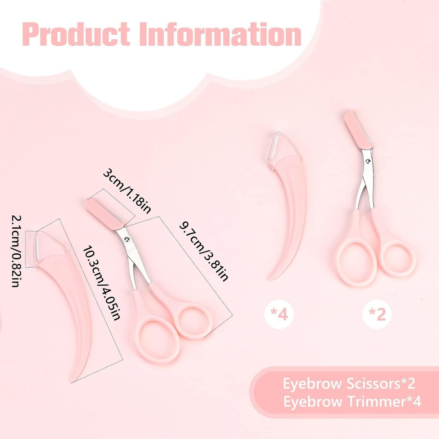 6 Pcs Eyebrow Trimmer Scissors with Comb, Curved Eye Brow Razor, Non-Slip Stainless Steel Facial Hair Removal Grooming, Brow Shaping Beard Shaving Kit Beauty Accessories for Women Men