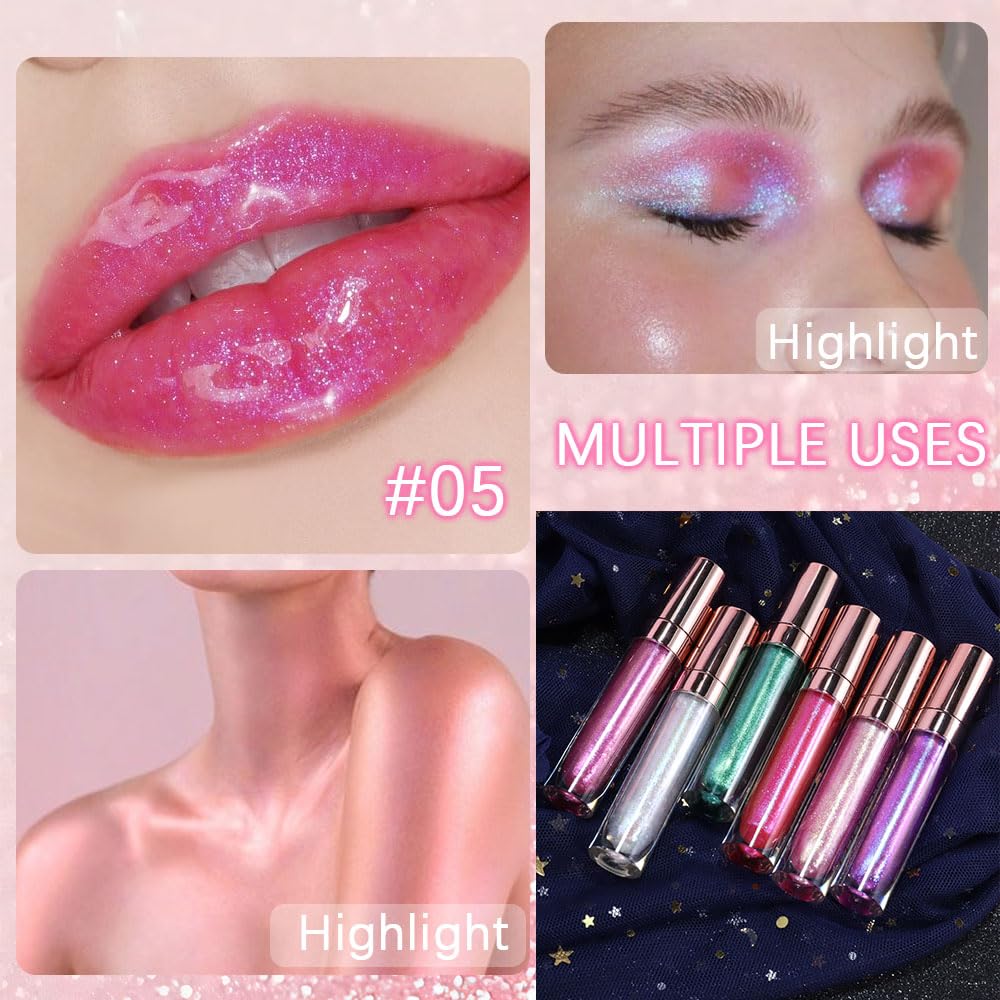 evpct 1Pcs Blush Red Pearlescent Chameleon Shimmer Glitter Lipstick Lip Gloss, Long Lasting Waterproof Glitter Metallic Sparkly Glossy Lip Gloss Tint Liquid Lipsticks Set Lip Stain Makeup for Women