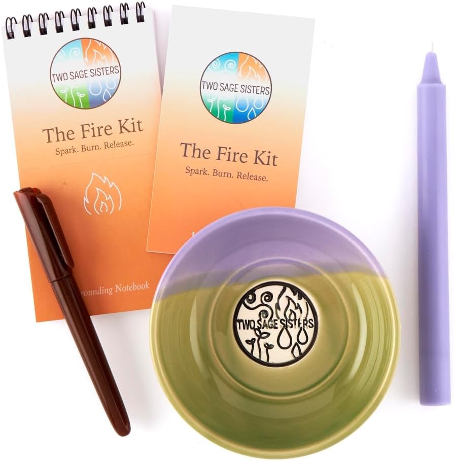 The Fire Kit by Two Sage Sisters - Self Care Kit with Ceramic Bowl, Notebook, Candle, and Marker, Pamper and Self Care Gifts for Women and Men, Mens and Womens Care Package for Healing, Self-Nurturing