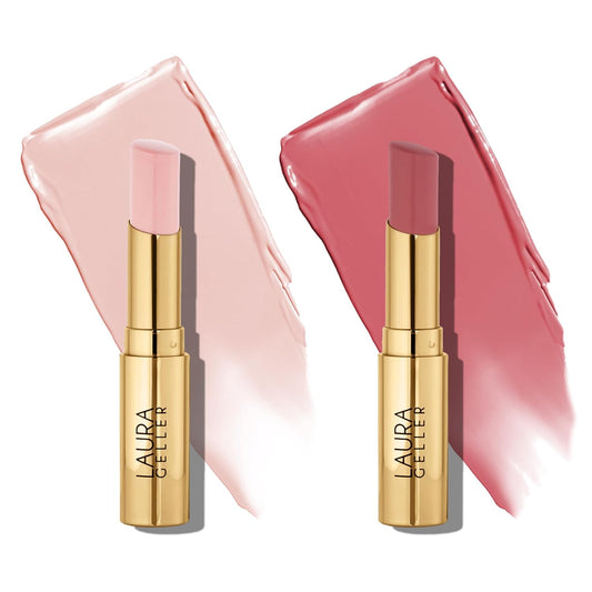 LAURA GELLER NEW YORK Jelly Balm Moisturizing Tinted Lip Balm Duo - In the Buff & Sheerly Amazing - Hydrating Vitamin E - Semi-Shine Finish