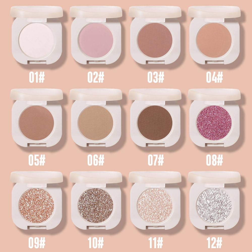2Pcs Glitter Shimmer Sparkle Eyeshadow Palette Makeup For Women, Light Brown & Silver Glitter Shimmer Metallic Holographic Multichrome Cream Iridescent Single Monochrome Eye Shadow Makeup