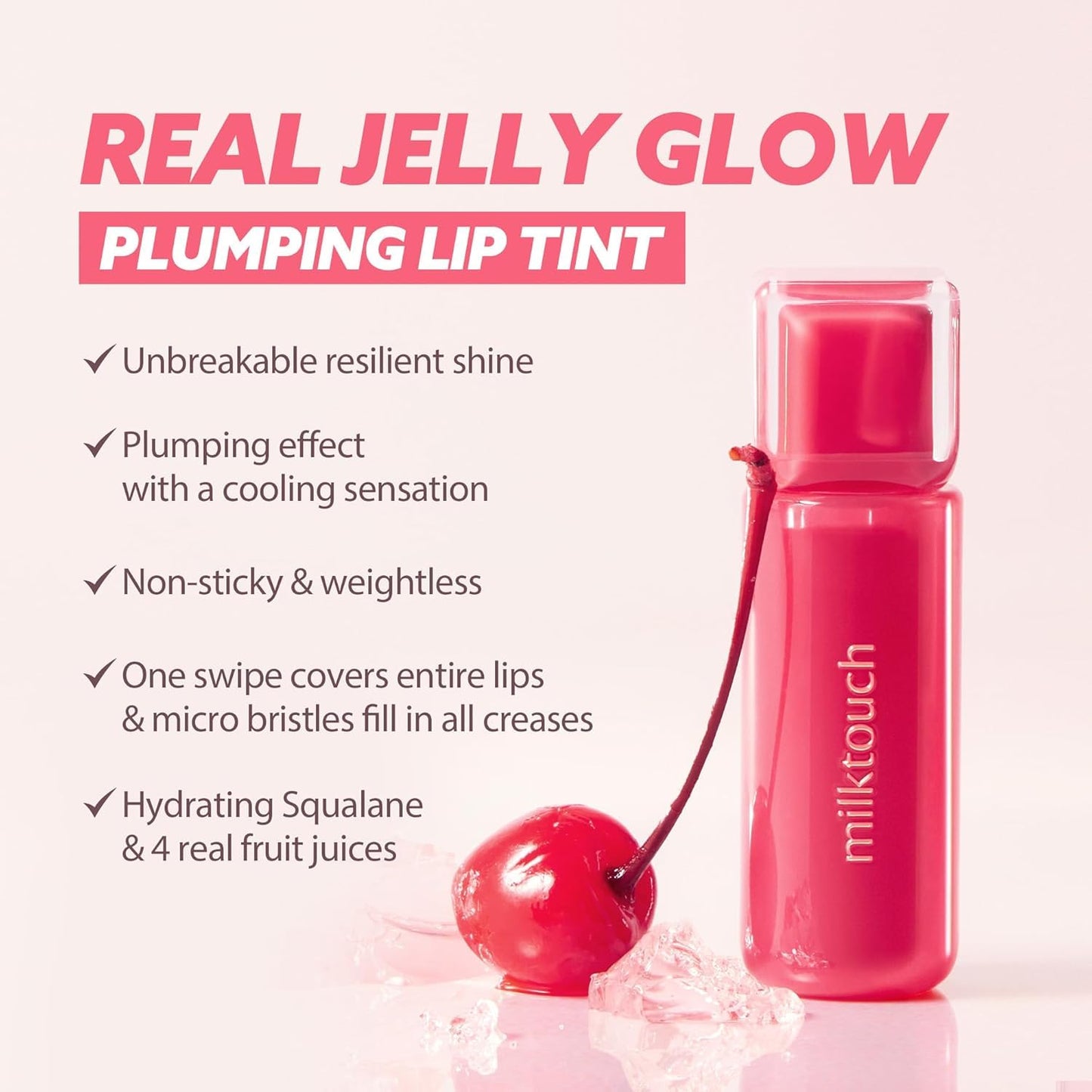 MILKTOUCH Jelly Fit Lip Tint (05 Apple Pom) with Cooling Plumping Effect and Water-Based Non-Sticky Texture | Long Lasting Korean Beauty Lipstain Tinted Gloss Oil Brown K Makeup