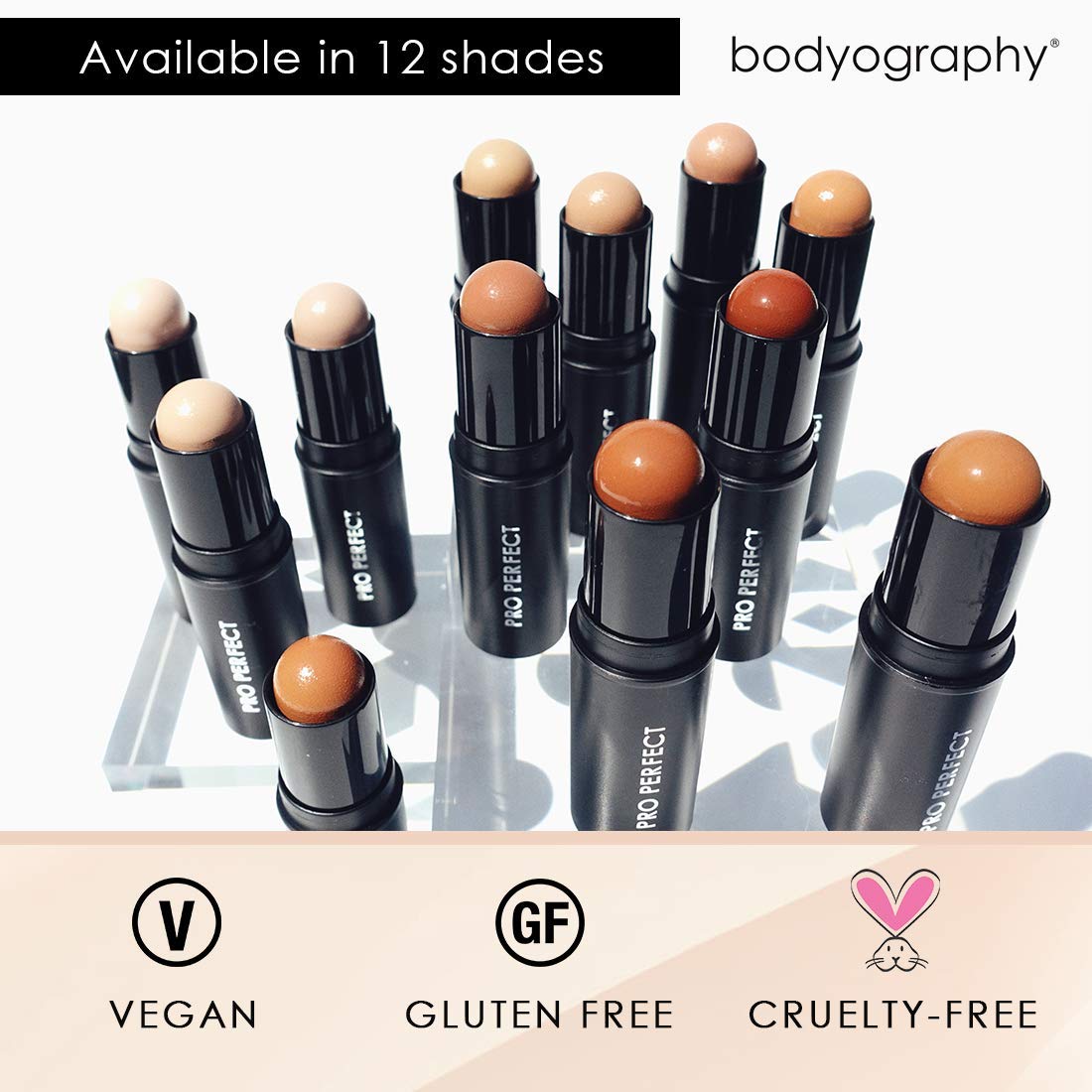 Bodyography Pro Perfect Foundation Stick - Demi-Matte Finish with A Natural Look - Enhancer for Concealing, Highlighting, and Contouring - Vitamin C & E (Wheat)