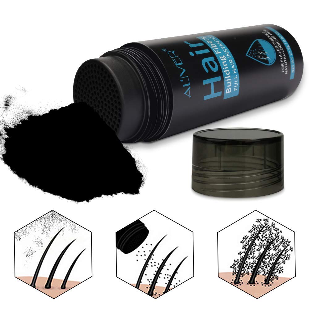 Aliver Hair Fibers for Thinning Hair with Spray Medium Brown - Undetectable Natural Formula - Thicker Fuller Hair in 15 Seconds - Conceals Hair Loss & Look Younger - Designed for Men & Women,0.97Oz