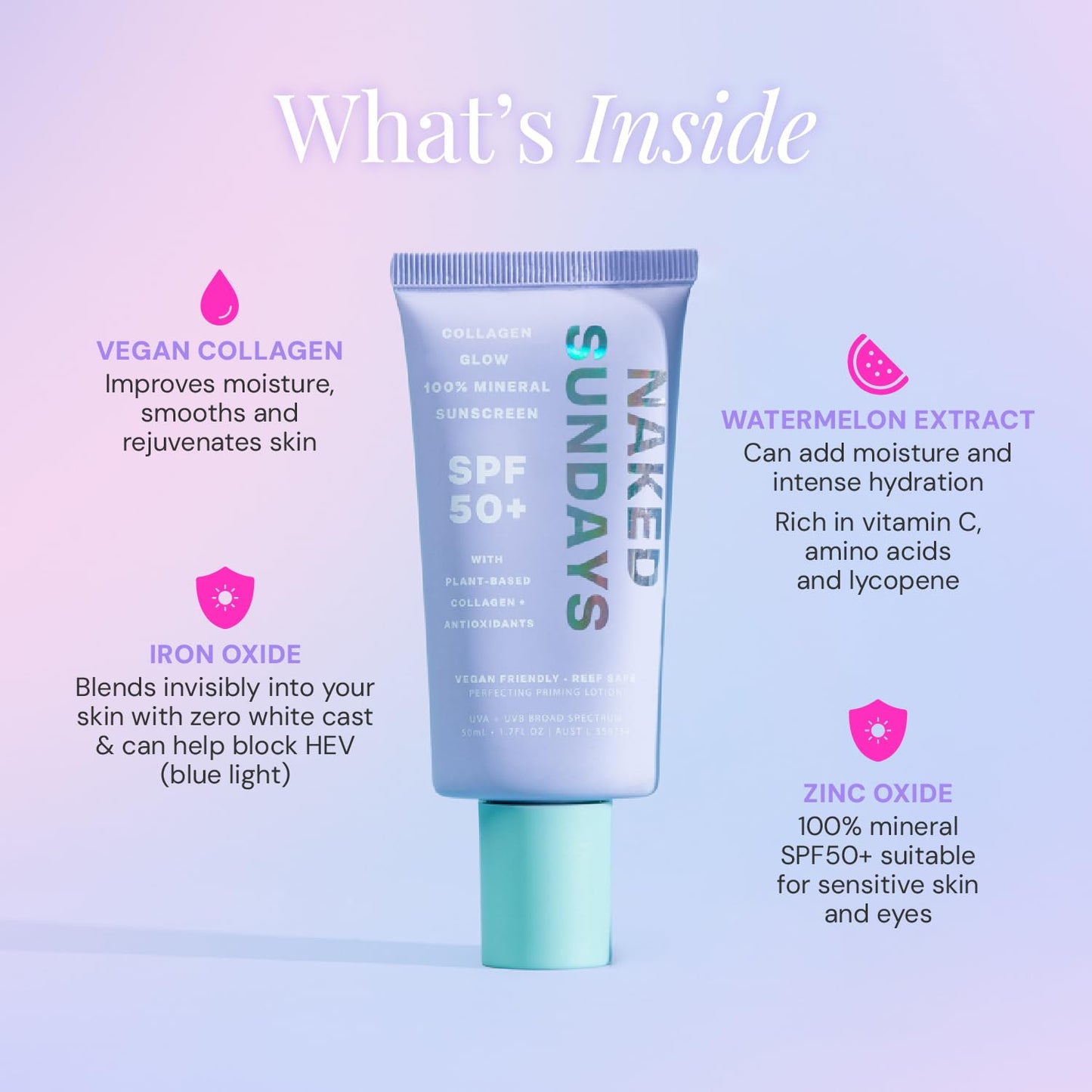 Naked Sundays SPF 50 Daily Facial Moisturizer, All-in-one Mineral Sunscreen, Face Lotion, Makeup Primer with Broad Spectrum UVA/UVB + Zinc Oxide, 50ml