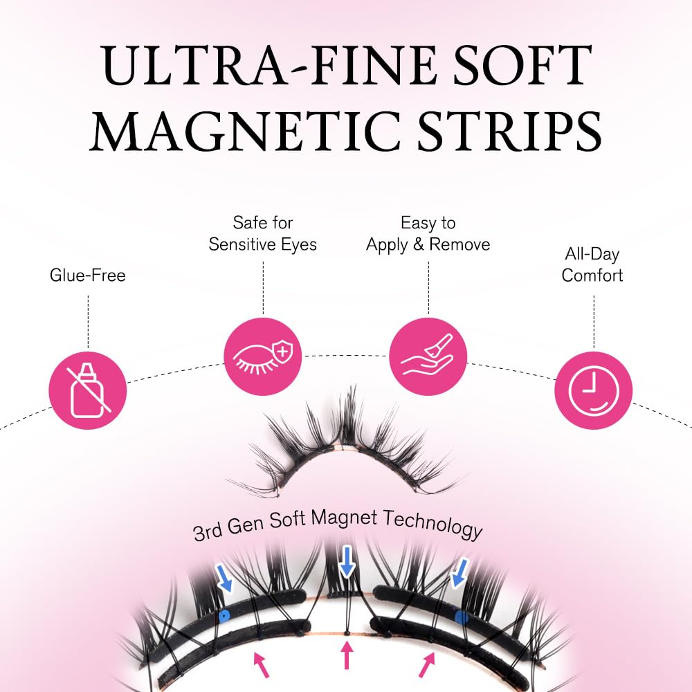 VEYESBEAUTY Magnetic Eyelashes with Applicator Reusable Magnetic Lashes Natural Look No Glue Needed False Eyelashes, AnimeWink Lashes Kit Easy to Wear and Remove
