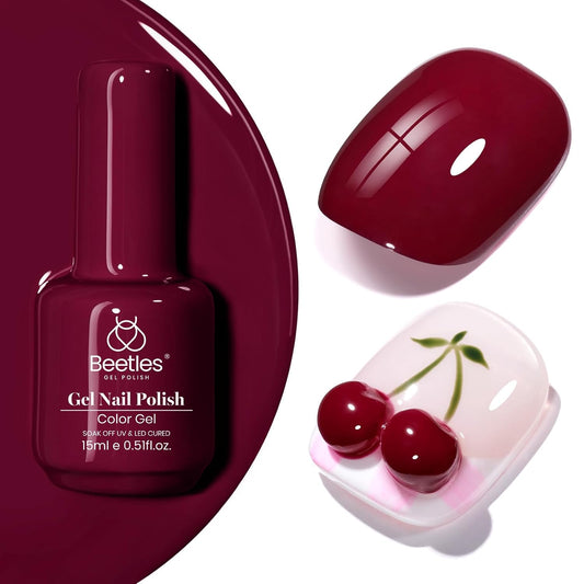 Beetles Burgundy Red Gel Polish-15ml Burgundy Dark Red Gel Nail Polish UV LED Nail Lamp DIY Wine Fall Color Nail Art Design Gift for Women