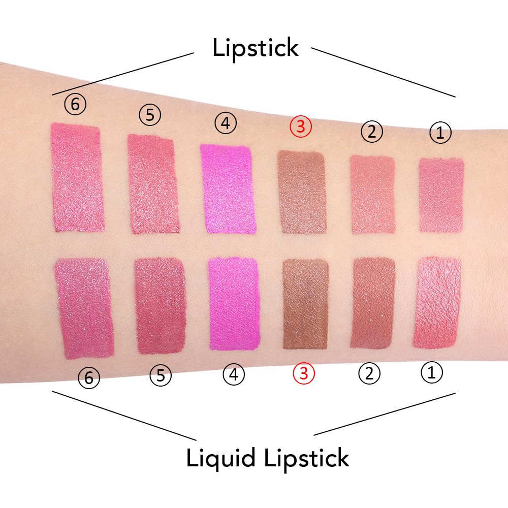 evpct 2 in 1 Nude Brown Glitter Metallic Shimmer Diamond Lipstick and Lip Gloss Set for Women Long Lasting Waterproof, Bronze Gold Sparkle Glitter Shiny Lipstick and Lip Liner Makeup Set, 03#