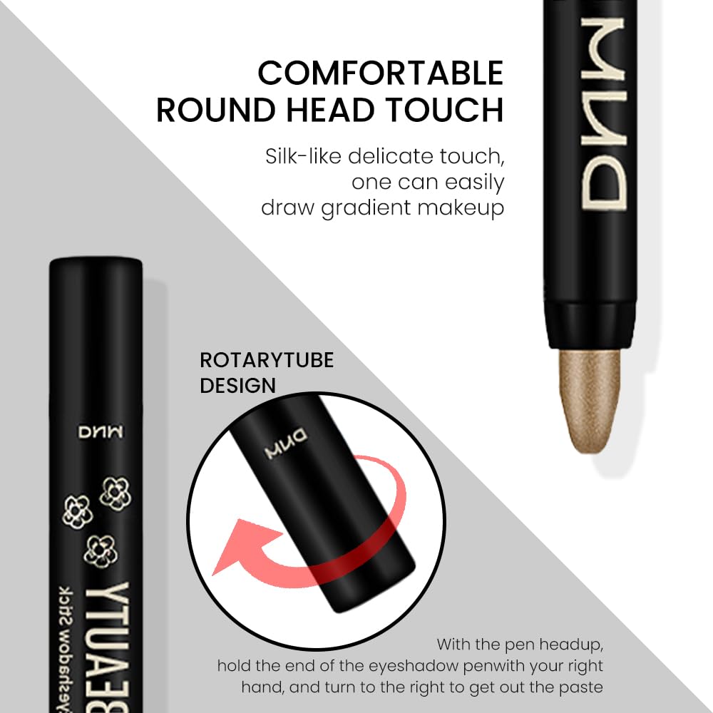 evpct Light Khaki Shimmer Cream Eye Shadow Brightener Sticks Set for Eyes, Khaki Shimmery Matte Pencil Eye shadow Applicator Stick Pen Palette Makeup Waterproof sombras en crema para ojos 04#