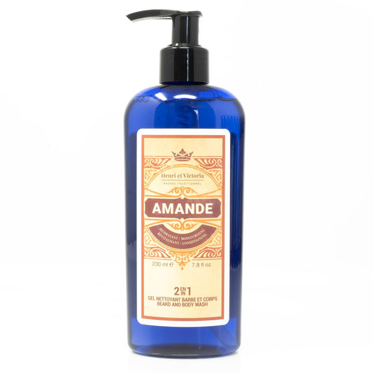 All in One Body and Beard Wash, Hair Shampoo & Body Wash - Enriched with Aloe Vera, Vitamin B5, Oat Proteins for Complete Beard & Body Care, Conditions, Hydrates & Softens Hair - Amande 228 g (8oz)