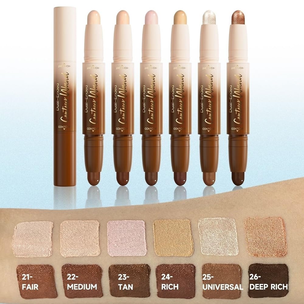 Dual-Ended 2-in-1 Cream Contour & Highlighter Stick – Waterproof, Long-Lasting for Face & Body Makeup, Suitable for All Skin Tones, 03#Darker Nude + Light Pink
