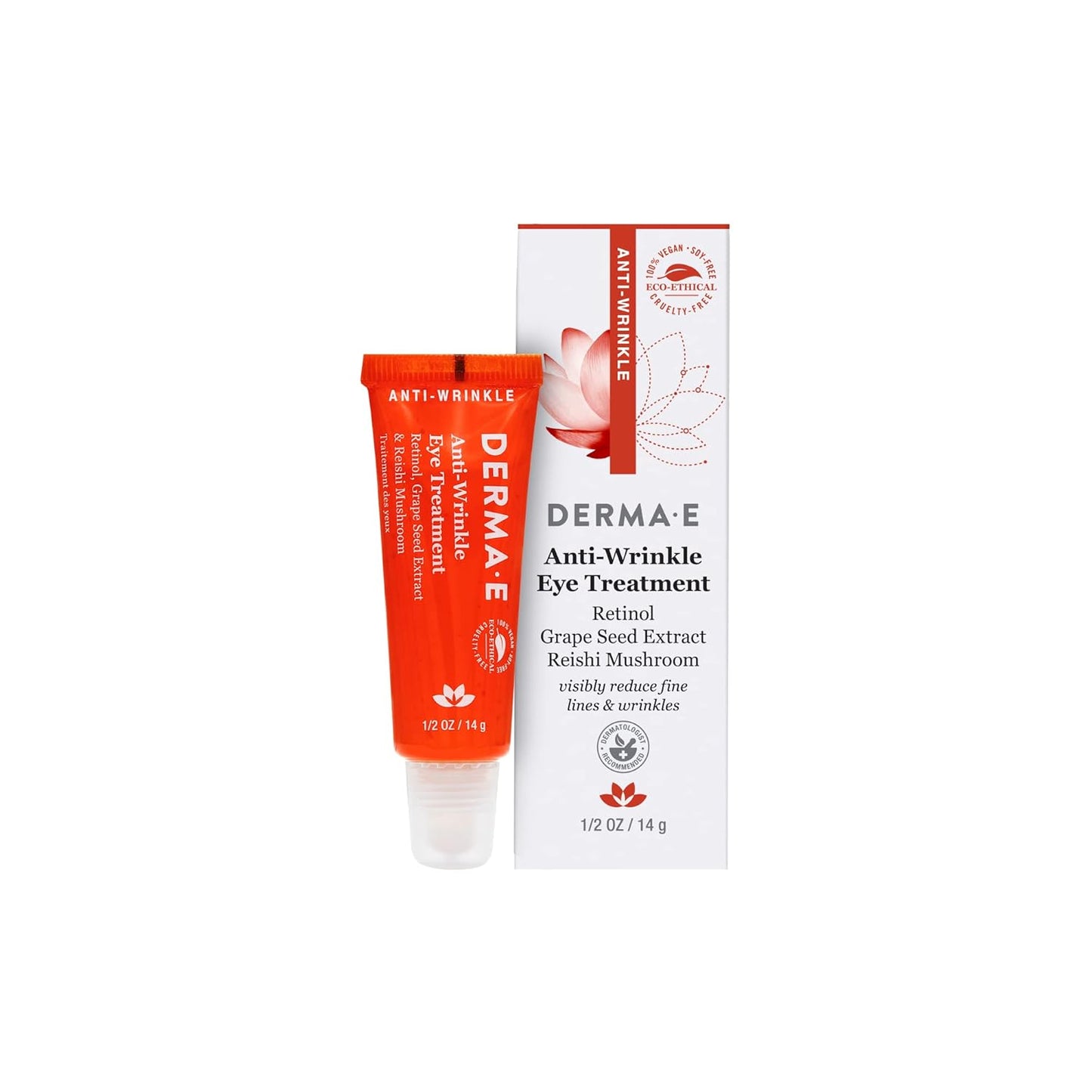 Derma E Anti-Wrinkle Eye Treatment – Anti-Aging Eye Cream with Retinol, Grape Seed Extract and Reishi Mushroom – Hydrating Eye Serum for Under Eye and Eyelids, 1/2 oz