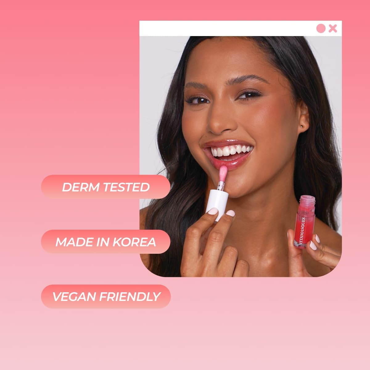 Vitamasques Korean Lip Oil Stain - Watermelon, Plump & Hydrate, Korean Lip Gloss, Lip Gloss plumper, Lip Oil For Women, Non-Sticky Lip Glow Oil Moisturizing - 0.17 Fl Oz