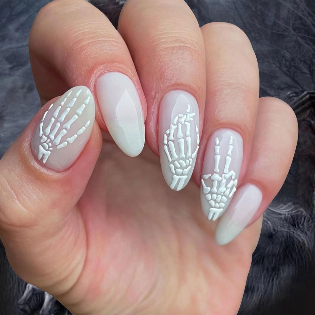 8 Sheets Halloween Nail Stickers 5D Embossed Skull Finger Nail Stickers Self-Adhesive Horror Skeleton Decals for Women
