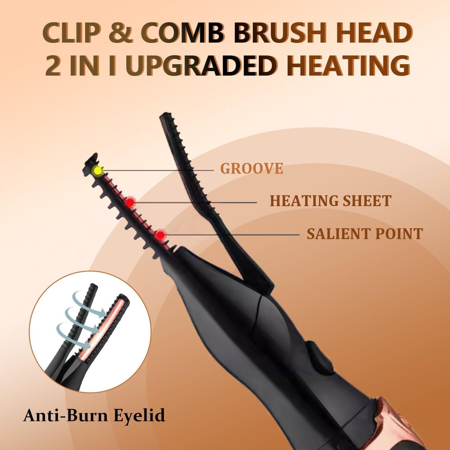 Heated Eyelash Curler, 2-in-1 Clip-Type Design, 3 Temperature Modes, USB Rechargeable Electric Eyelash Curler, Natural Curling 24H Long-Lasting Curl, Gift for Women & Girls, Brown Black