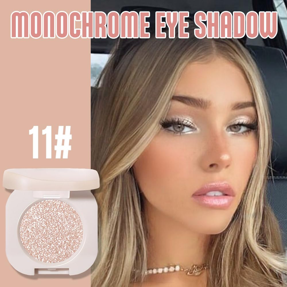 2Pcs Single Color Glitter Eyeshadow, Light Monochrome Pressed Glitter Matte Shimmer Eyeshadow, Talc-Free, Paraben-Free, Cruelty-Free, Lightweight Long-Lasting Single Eyeshadow Palette 11#+12#