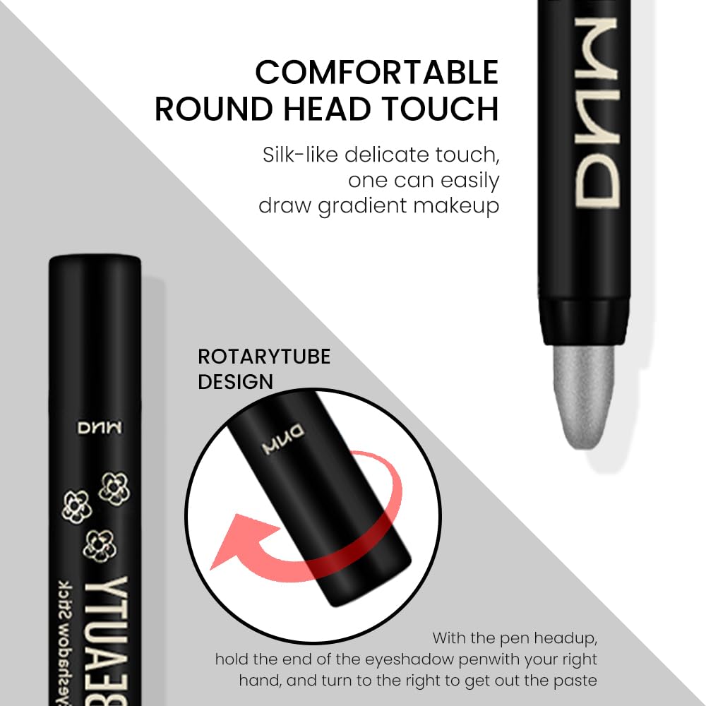evpct Dazzling Grey Shimmer Cream Eye Shadow Brightener Sticks Set for Eyes, Grey Shimmery Matte Pencil Eye shadow Applicator Stick Pen Palette Makeup Waterproof sombras en crema para ojos 02#