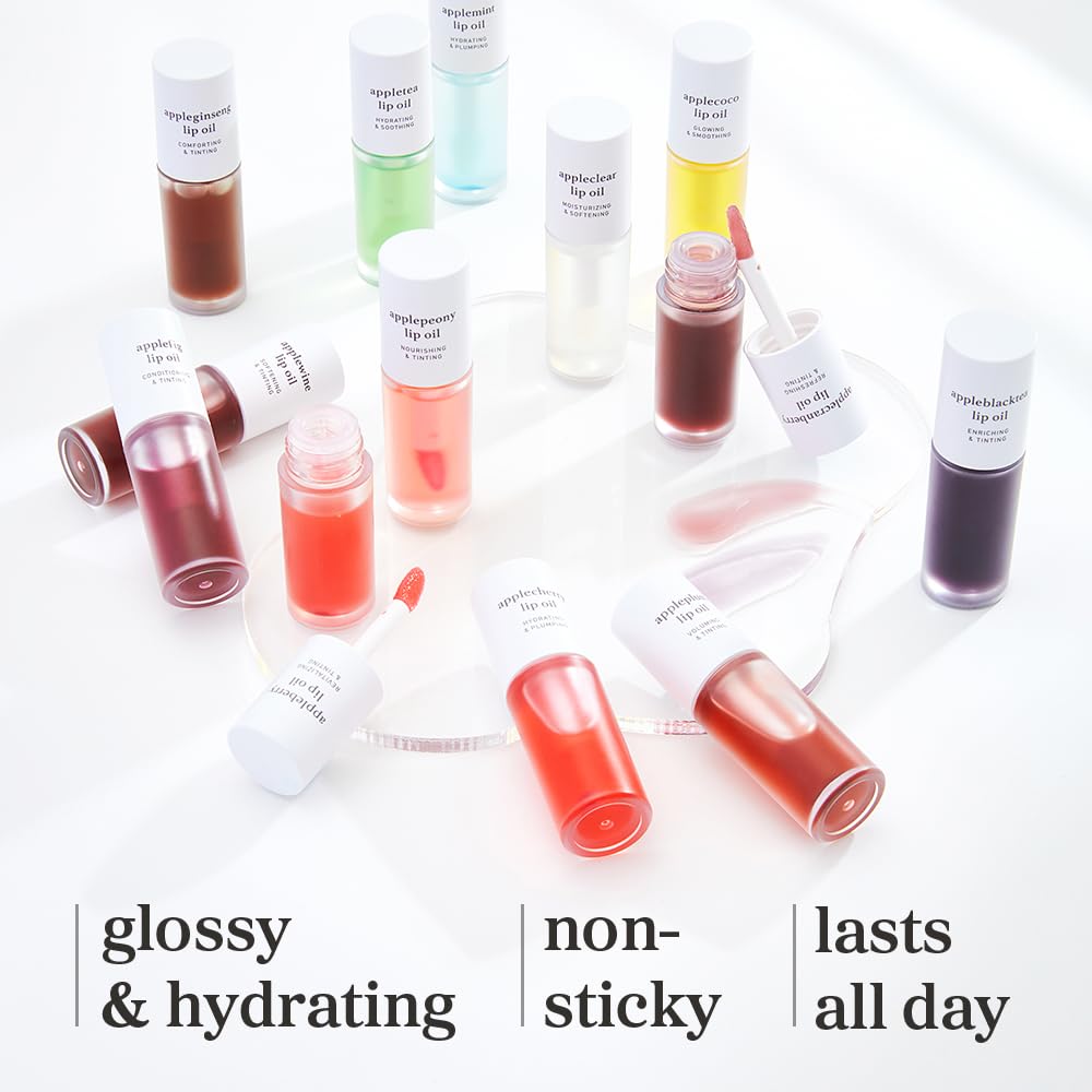 NOONI Korean Lip Oil - Appleclear | Long-Lasting, Moisturizing, Plumping, Revitalizing for Dry Lips, Waterproof, No Peel Off, Hydrating, Nourishing Crystal Clear, 0.12 FL Oz