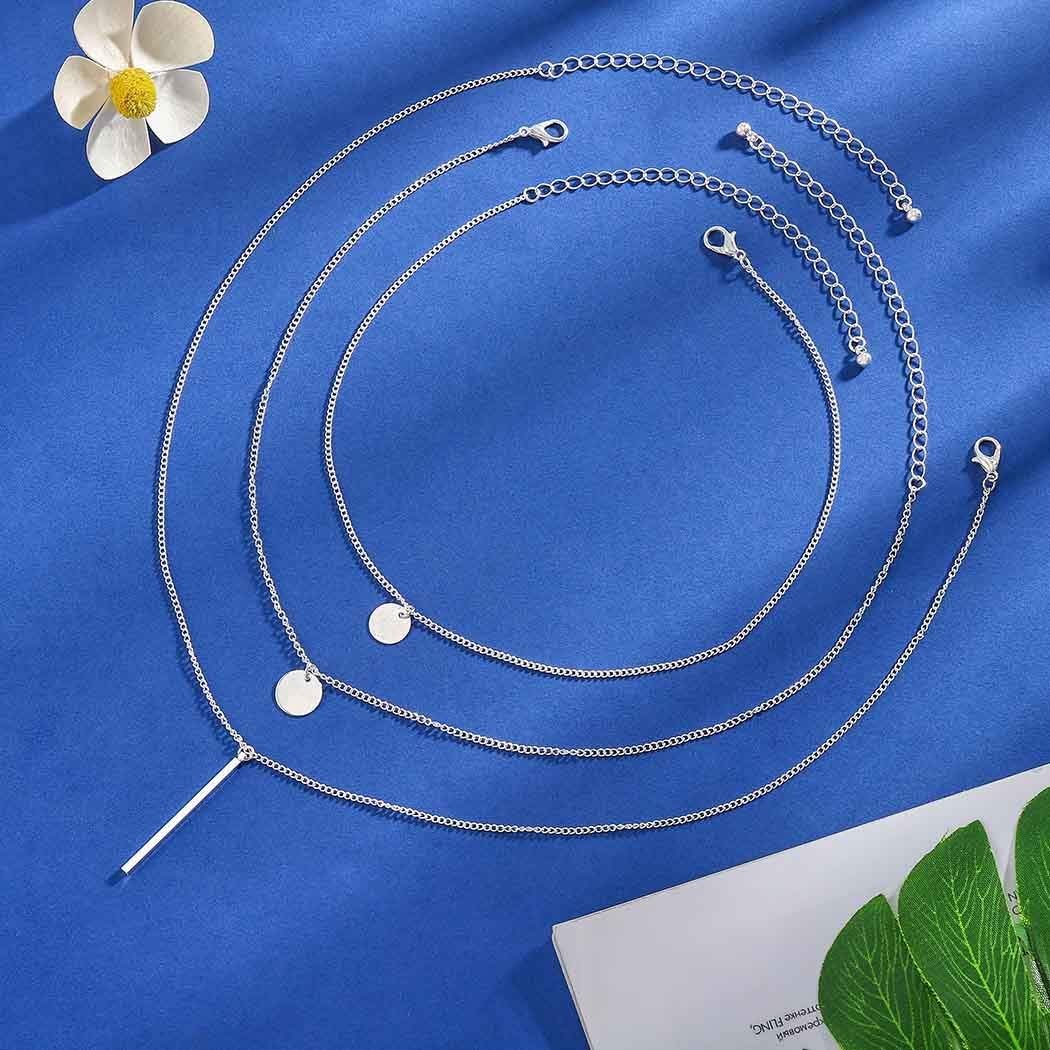 Boho Layered Necklaces Sequins Disc Silver Necklace Chain Short Bar Coin Pendant Delicate Dainty Charm Necklaces Jewelry for Women and Teen Girls
