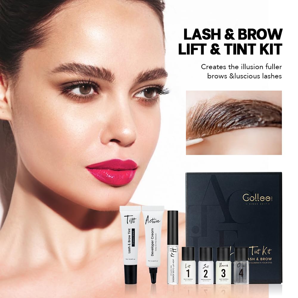 GOLLEE Lash Lift and Black Color Kit Brow Lamination Kit Black Eyelash & Eyebrow Set Eyelash Perm Kit With Detail Instruction and Complete Tools Easy For Beginner Achieve Salon-Quality at Home