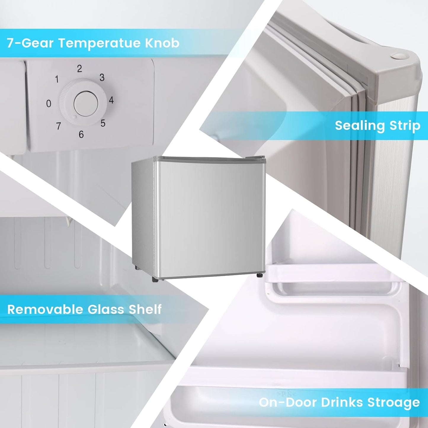 1.6 Cu.ft Mini Fridge with Freezer, Compact Refrigerator, Single Reversible Door, Ultra Quiet, Energy Efficient for Office, Dorm, Bedroom, Apartment, Silver