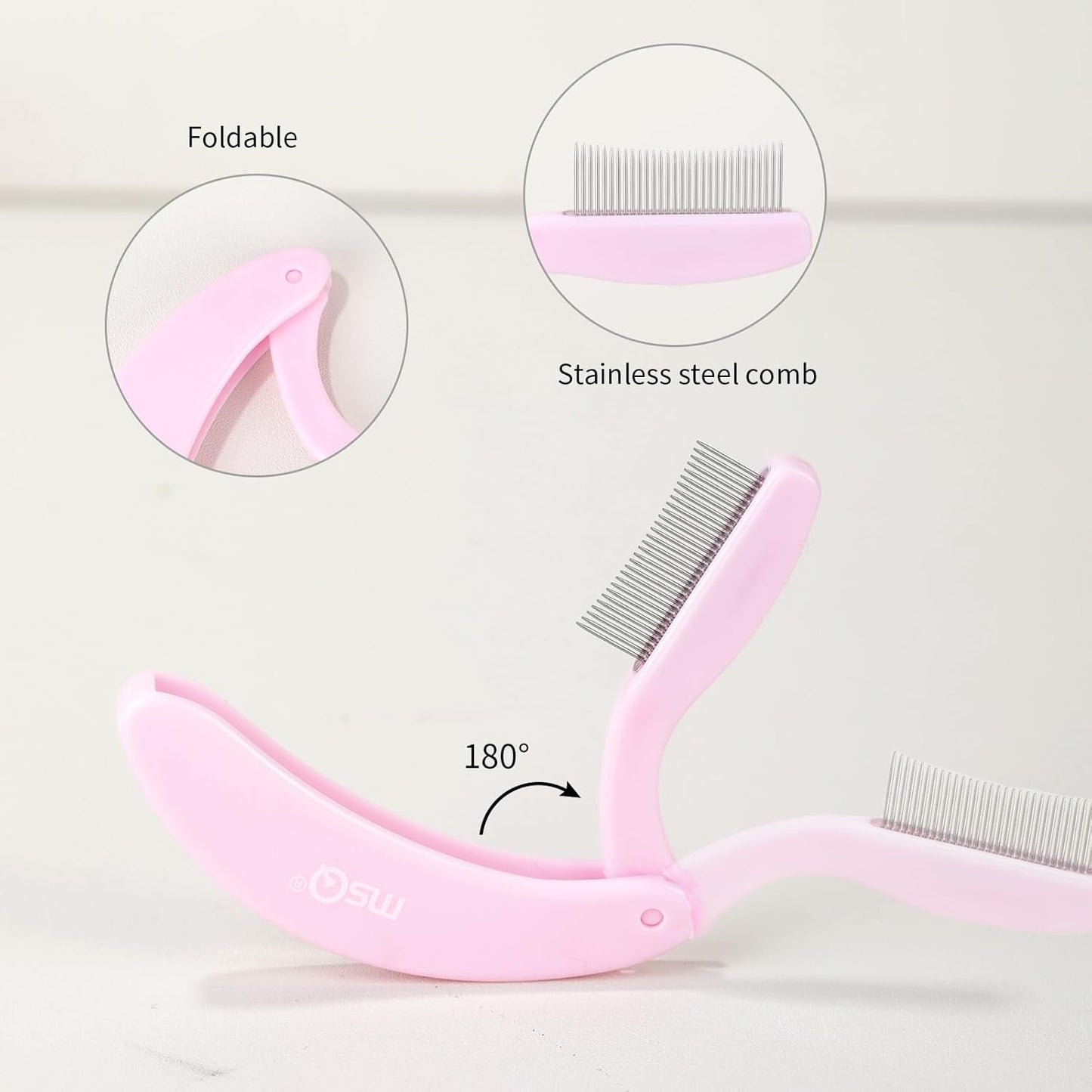 Eyelash Comb MSQ Eyelash Separator Tool Eyelash Comb Separator Folding Eyelash Brush Separator Lash Comb for Eyelash Makeup Brush (Pink)