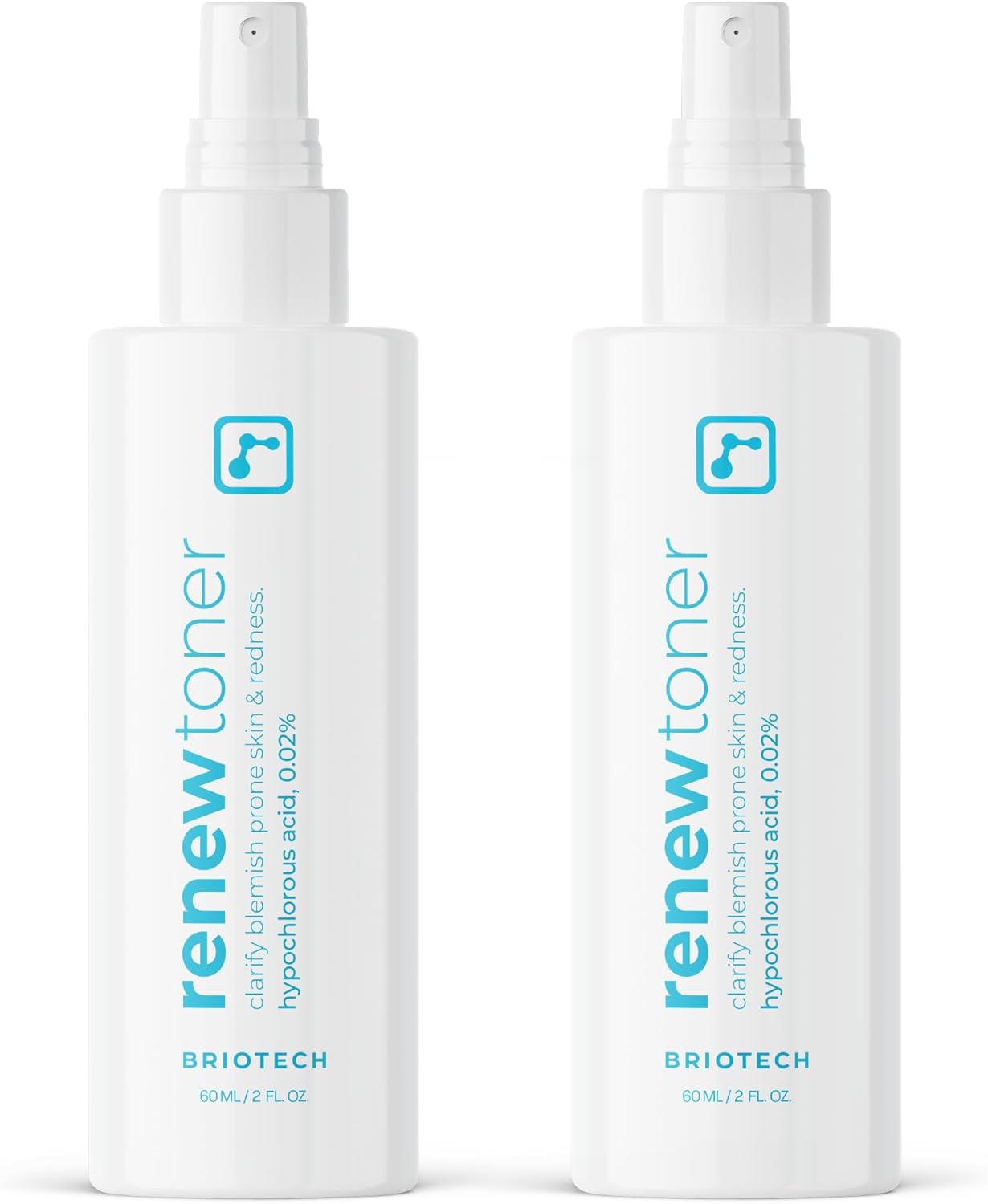 BRIOTECH Renew Toner, Hypochlorous Acid Spray, Minimize Appearance of Blemishes, Soothing Facial Mist for Sensitive Skin, Calm Redness & Bumps, Vegan, 2 fl oz Travel Size (2 Pack)