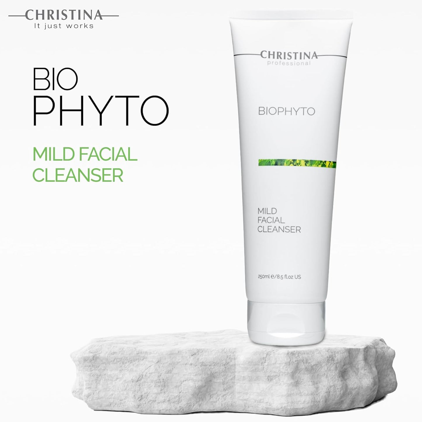 '-CHRISTINA- Biophyto Mild Facial Cleanser with Green Tea and Cucumber Extracts - 250 ml - Soapless Gentle Face Wash and Daily Facial Cleanser for All Skin Types