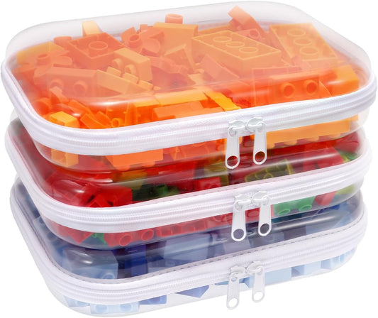 Clear Hard Plastic Zipper Case,Transparent Double Zippers Hard Pouch with 3pcs,Portable Travel Organizer Bin for Toy Storage