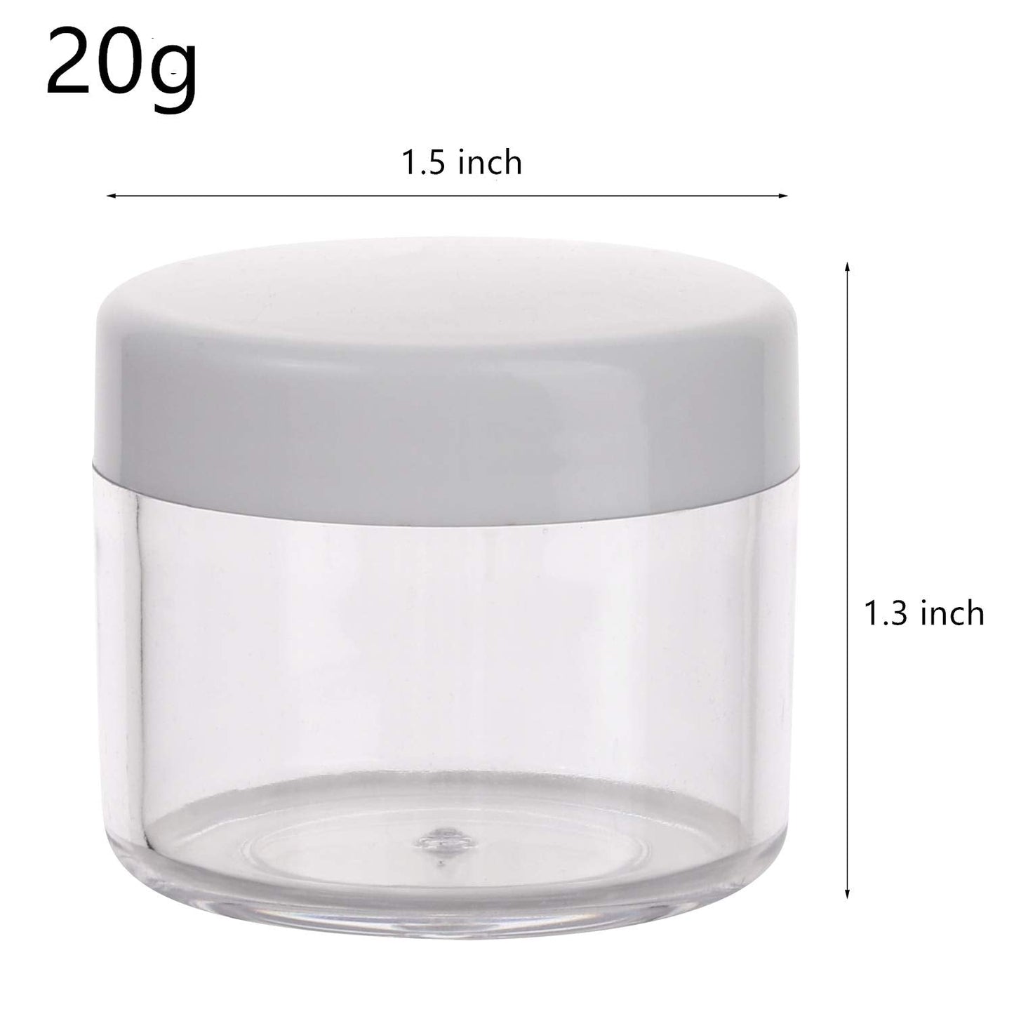 100 Count Sample Containers with lids 20g Plastic Cosmetic Jars Leak Proof Traveling Makeup Containers for Cream and Lotions - White