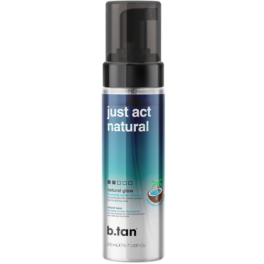 b.tan Clear Self Tanner Bronzing Water Foam | Just Act Natural - Best 1 Hour Express Sunless Tanning Mousse, Dark, Transfer-Free, Enriched With Coconut Water & Vitamin E, Face & Body, 6.7 Fl oz