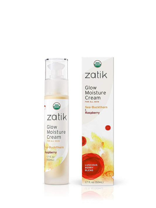 Zatik Naturals - Glow Moisture Cream, Sea-Buckthorn & Raspberry Luscious Berry Blend, USDA Certified Organic, Vegan, Non-GMO, Gluten Free, Alcohol Free, pH Balanced, Biodegradable, 1.7 oz, 50 mL