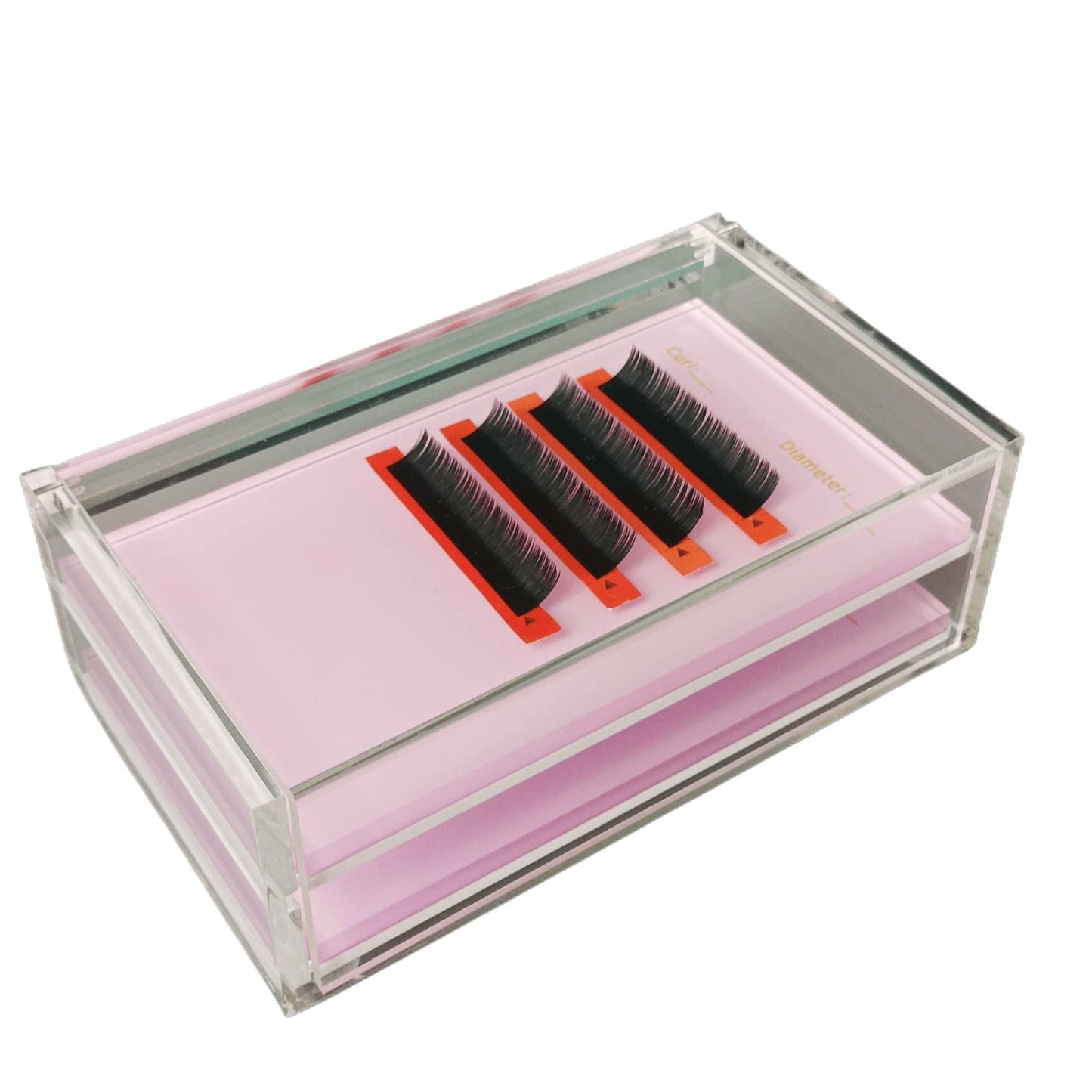 Two Layers Eyelash Grafting Pallet with Cover, Dust-proof Acrylic Lash Tile holder, Eyelash Extensions Storage Gasket Pads 2 Tiers for Beginners Beauty Artist Salon (Pink)